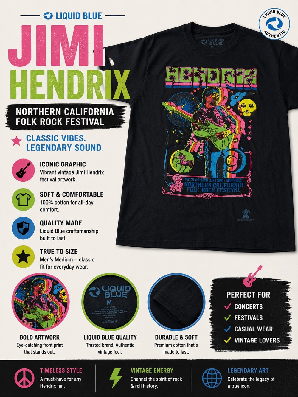 Jimi Hendrix Tee shirt Tshirt on Liquid Blue Tee medium